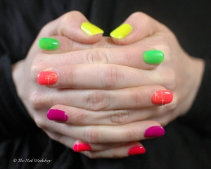 Gelish Rainbow nails for Emma who is sports presenting/commentating at the Blacklight Run Advents over the coming weeks. Visit their website, it looks amazing! http://www.blacklightrun.com/whats-blacklightrun/ 