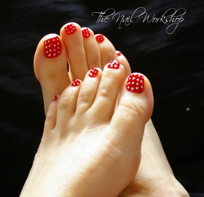 Gelish Hod Rod Red and dots Gel Pedicure