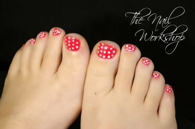Gelish Hod Rod Red and Dots Pedicure