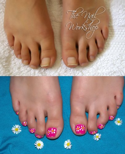 Gelish Pink and daisies Gel Pedicure