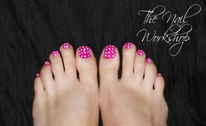 Gelish Pink and Dots gel pedicure 