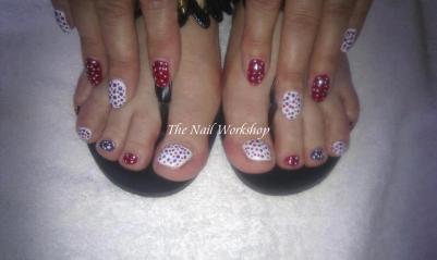 Gelish Red white and blue dots Gel Pedicure