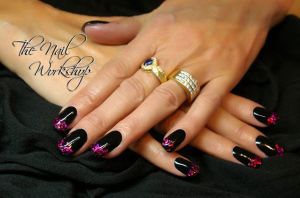 Gelish Black Shadow and Pink Glitter Tips
