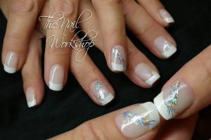 Gelish French and hologram Feathers