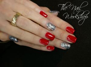 Gelish Hod Rod Red Midnight Caller and Chunky Silver Glitter