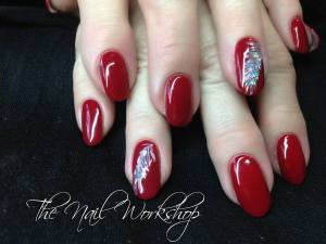 Gelish Red and Hologram Feathers