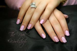 Shellac and pale pink with pink Glitter