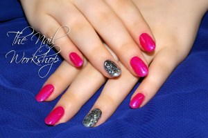 Shellac Pink and Gelish Midnight Caller with chunky Glitter