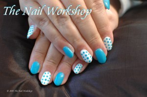 Shellac  Turquoise Blue with Gel II French White and Dots