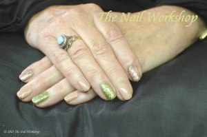 Gel II Bear Bare with Green and Rose Gold Glitters