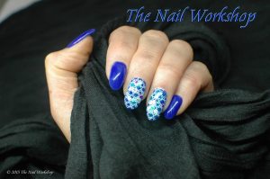 Gel II Blue Coconut with angel paper, chunky glitter and white stamping.