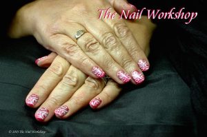 Gel II Pink ombre with white stamping
