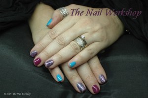 Gel II and Shellac Purple and Blue combo with Glitter