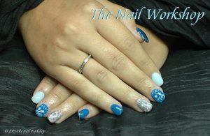 Gel Polish Manicure with Stamping and Glitter created by Emma